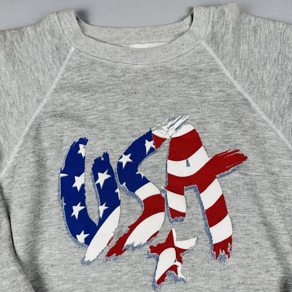 Vintage 80s USA Flag Sweatshirt Hanes Raglan Crewneck Made USA XL - Picture 2 of 10